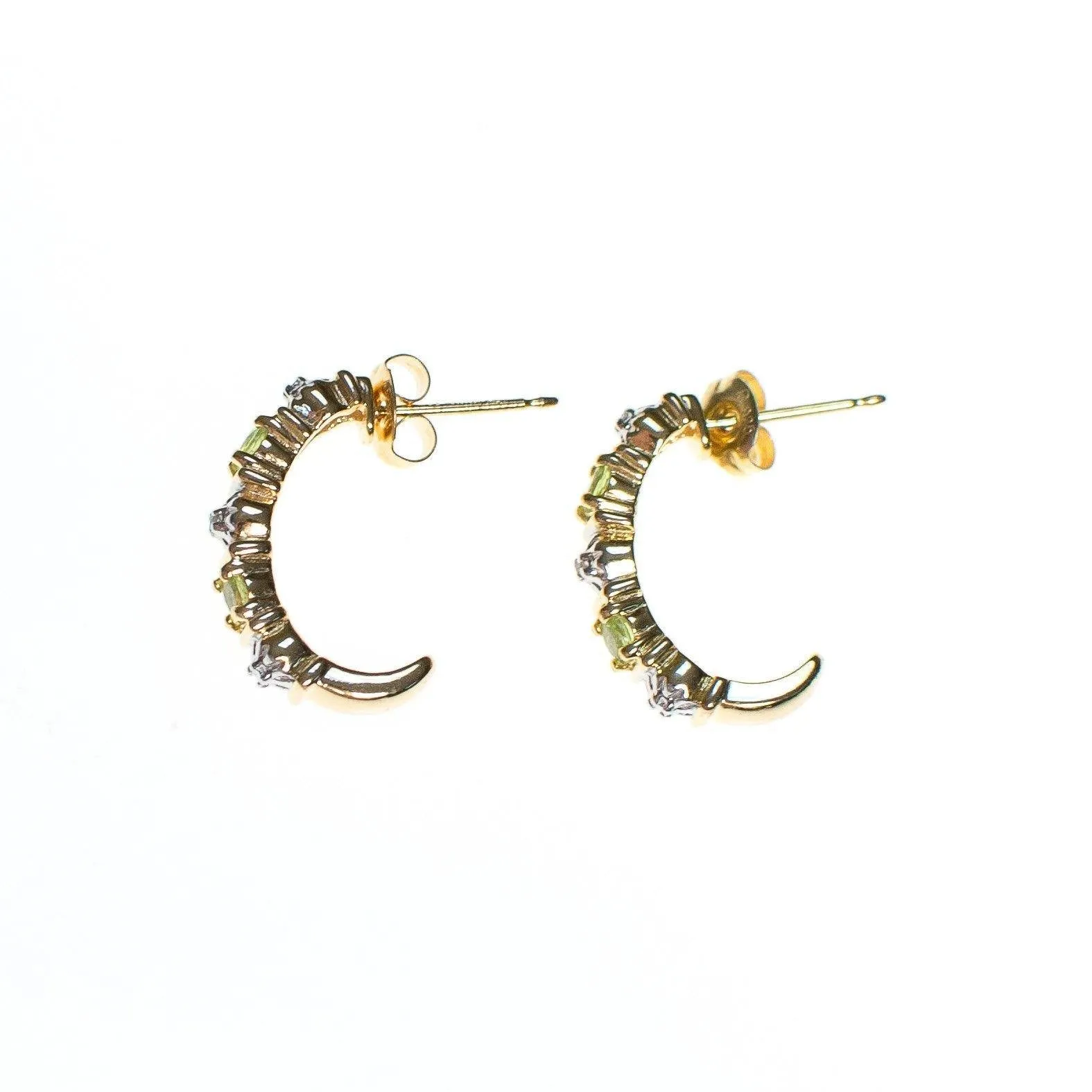 Vintage Lemon Citrine and Diamond 18kt Gold Over Sterling Silver Half Hoop Earrings