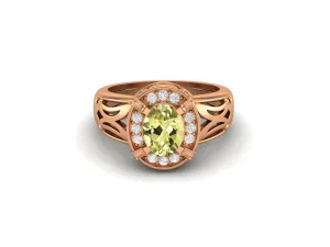 Vintage Lemon Quartz Wedding Ring Art Deco Filigree Design Promise Ring