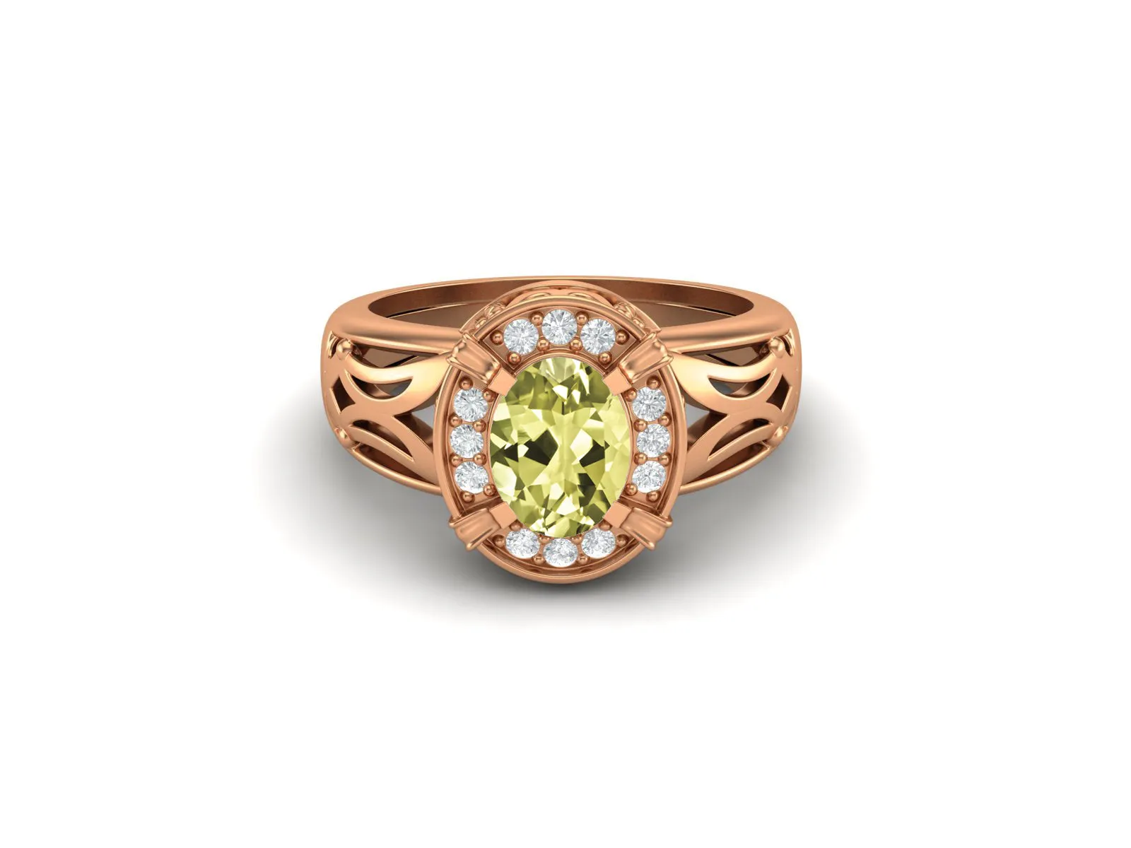 Vintage Lemon Quartz Wedding Ring Art Deco Filigree Design Promise Ring