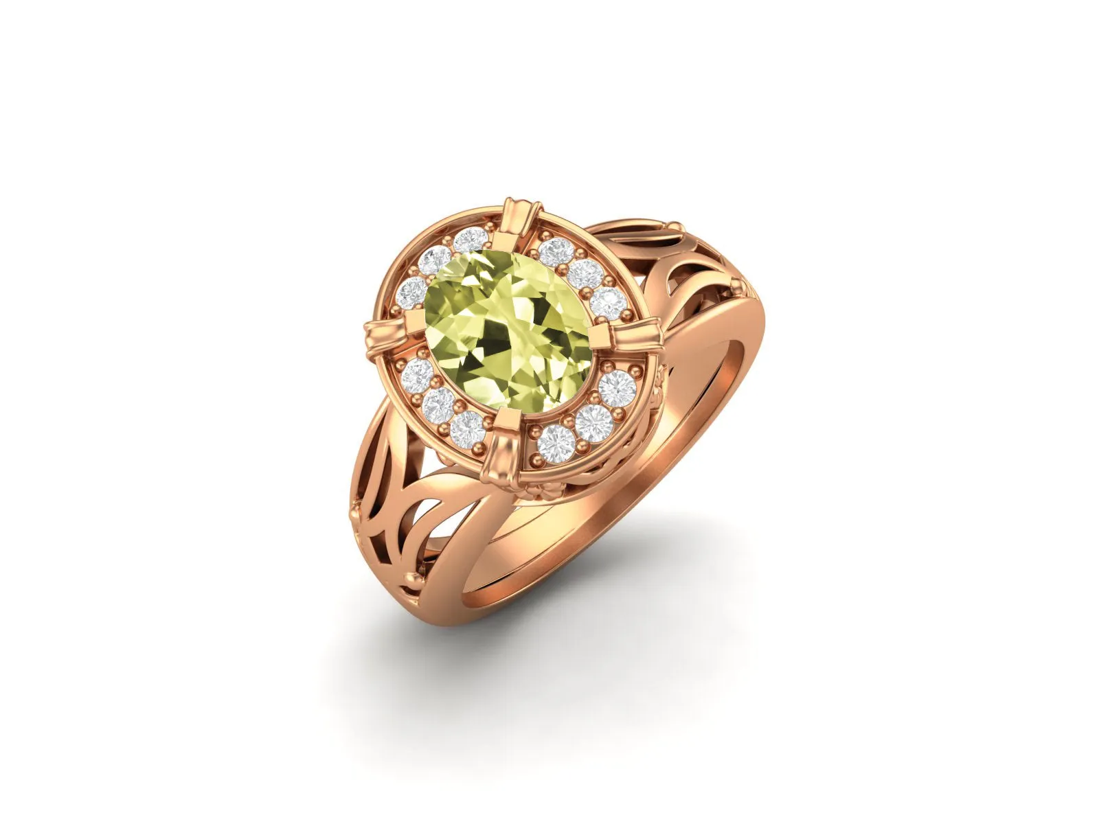 Vintage Lemon Quartz Wedding Ring Art Deco Filigree Design Promise Ring