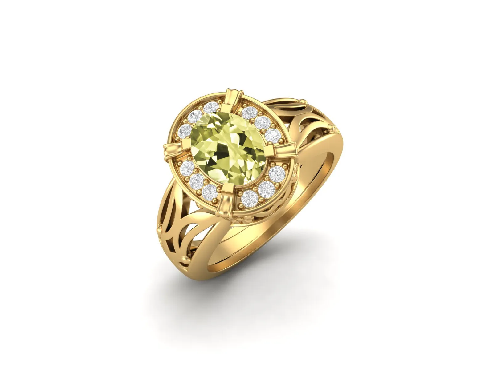 Vintage Lemon Quartz Wedding Ring Art Deco Filigree Design Promise Ring