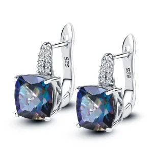 Vintage Natural Blueish Mystic Quartz Gemstone Stud Earrings