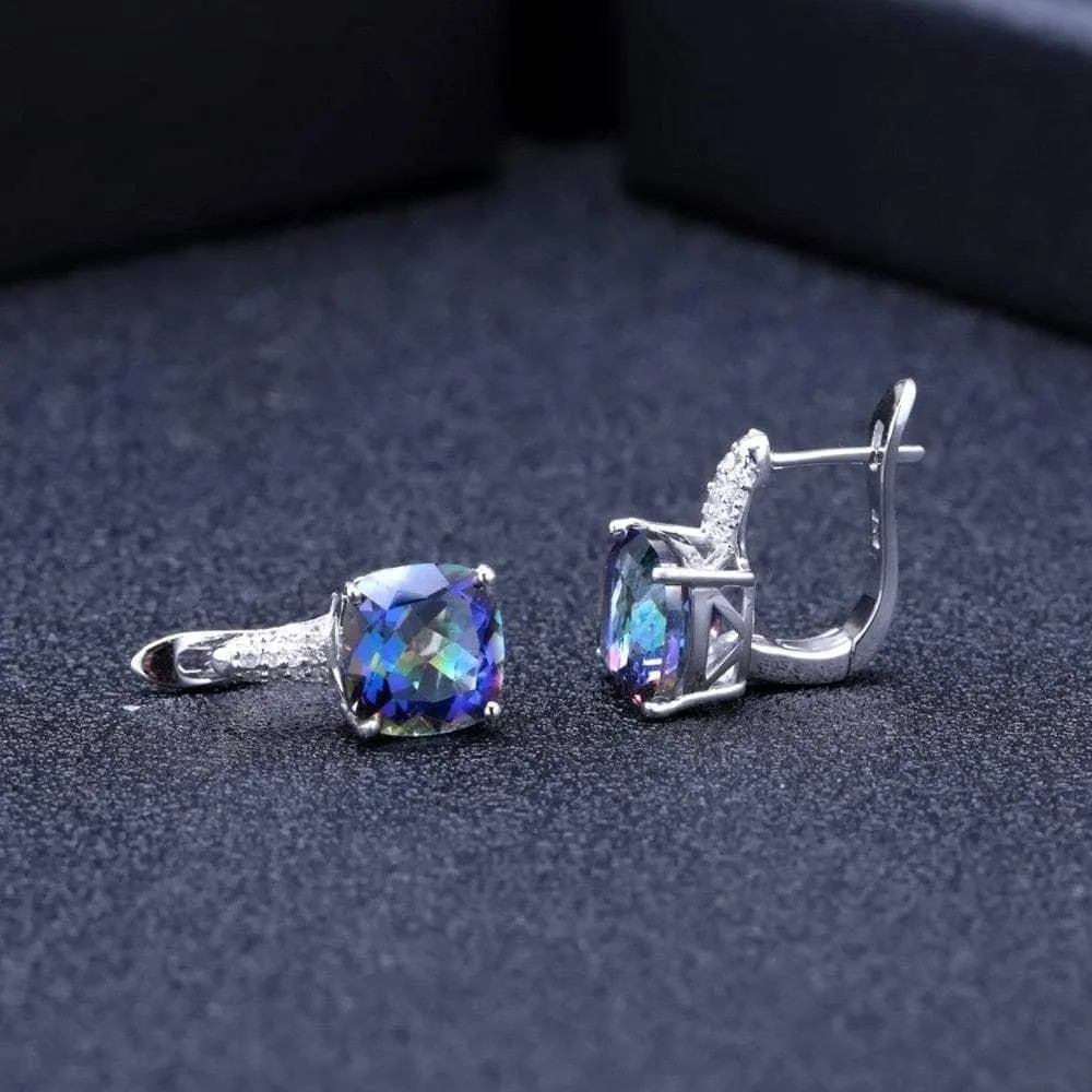 Vintage Natural Blueish Mystic Quartz Gemstone Stud Earrings