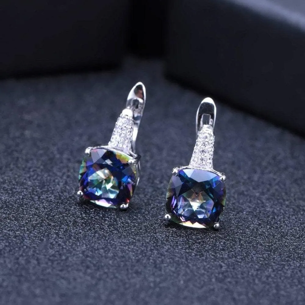 Vintage Natural Blueish Mystic Quartz Gemstone Stud Earrings