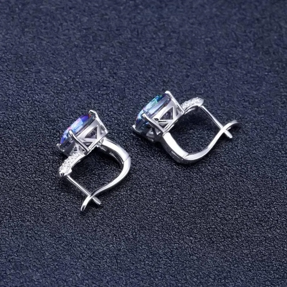 Vintage Natural Blueish Mystic Quartz Gemstone Stud Earrings