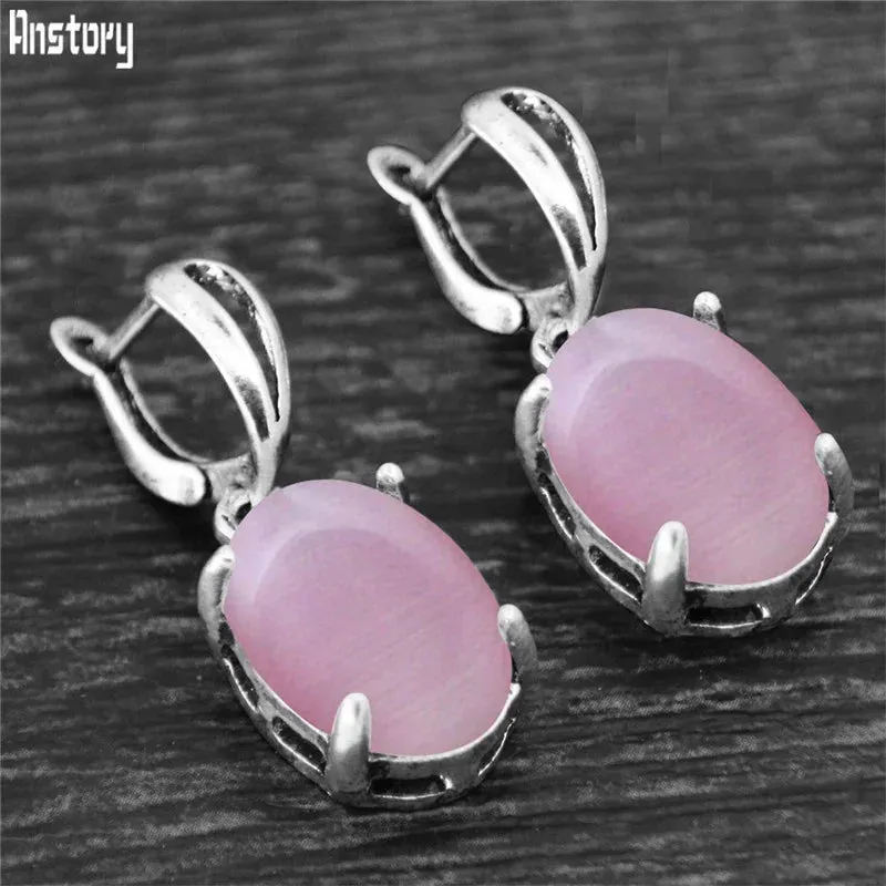 Vintage Natural Quartz Jade Amethysts Claw Pendant Earrings Antique Silver Plated Natural Stone Fashion Stud Earring