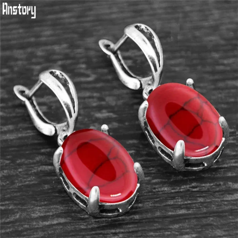 Vintage Natural Quartz Jade Amethysts Claw Pendant Earrings Antique Silver Plated Natural Stone Fashion Stud Earring