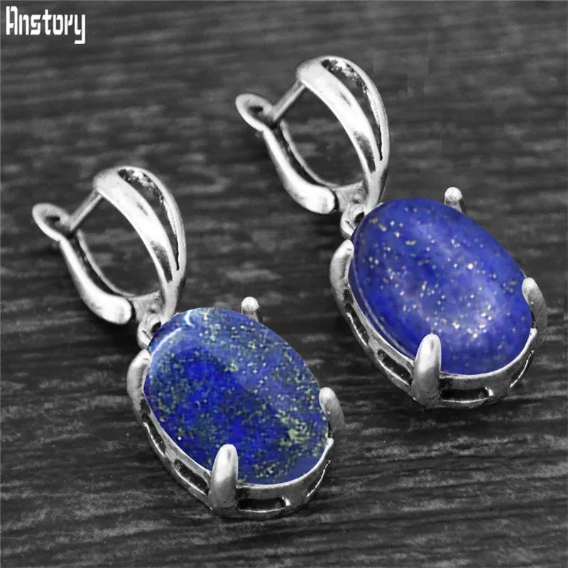 Vintage Natural Quartz Jade Amethysts Claw Pendant Earrings Antique Silver Plated Natural Stone Fashion Stud Earring