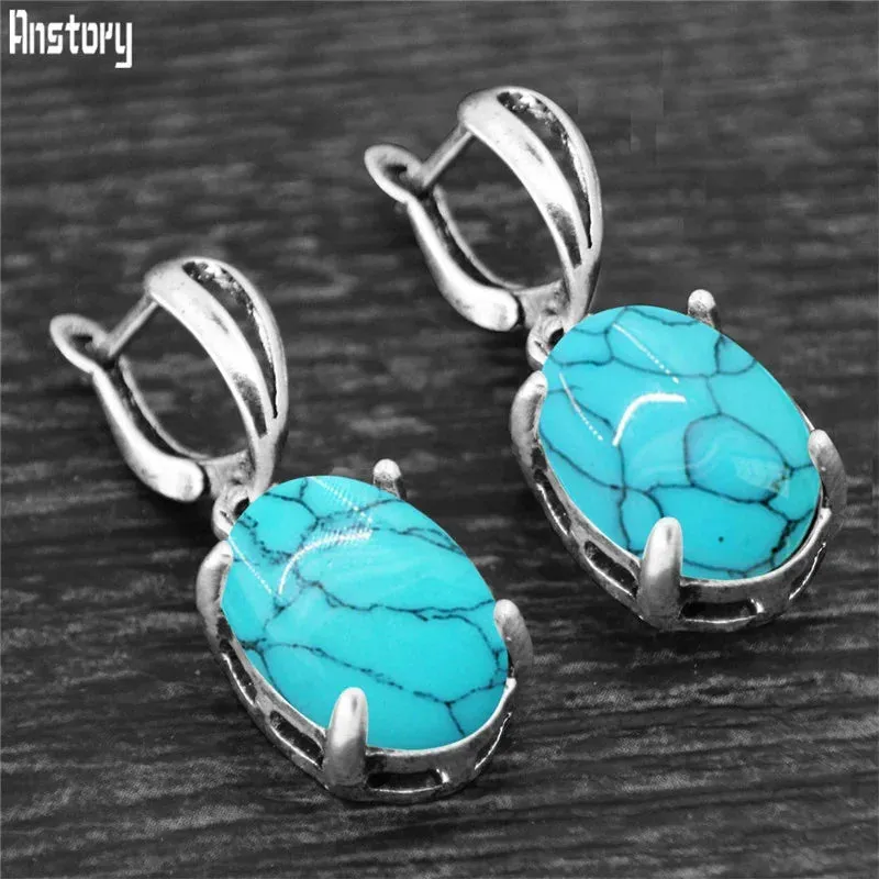 Vintage Natural Quartz Jade Amethysts Claw Pendant Earrings Antique Silver Plated Natural Stone Fashion Stud Earring