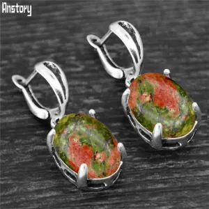 Vintage Natural Quartz Jade Amethysts Claw Pendant Earrings Antique Silver Plated Natural Stone Fashion Stud Earring