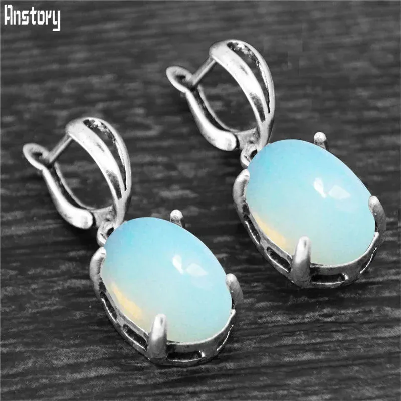 Vintage Natural Quartz Jade Amethysts Claw Pendant Earrings Antique Silver Plated Natural Stone Fashion Stud Earring