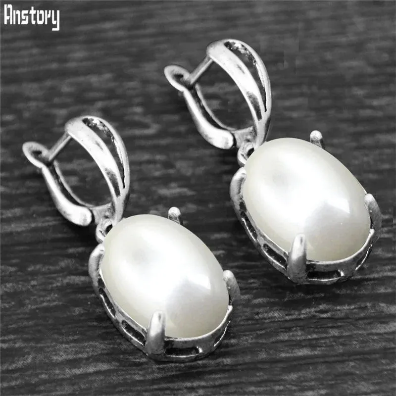 Vintage Natural Quartz Jade Amethysts Claw Pendant Earrings Antique Silver Plated Natural Stone Fashion Stud Earring