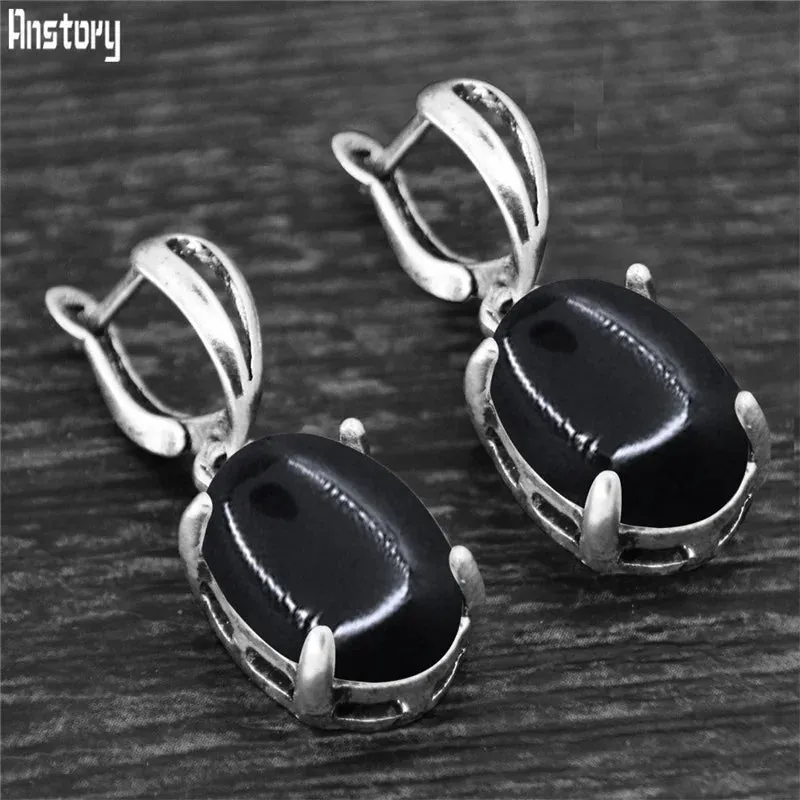 Vintage Natural Quartz Jade Amethysts Claw Pendant Earrings Antique Silver Plated Natural Stone Fashion Stud Earring