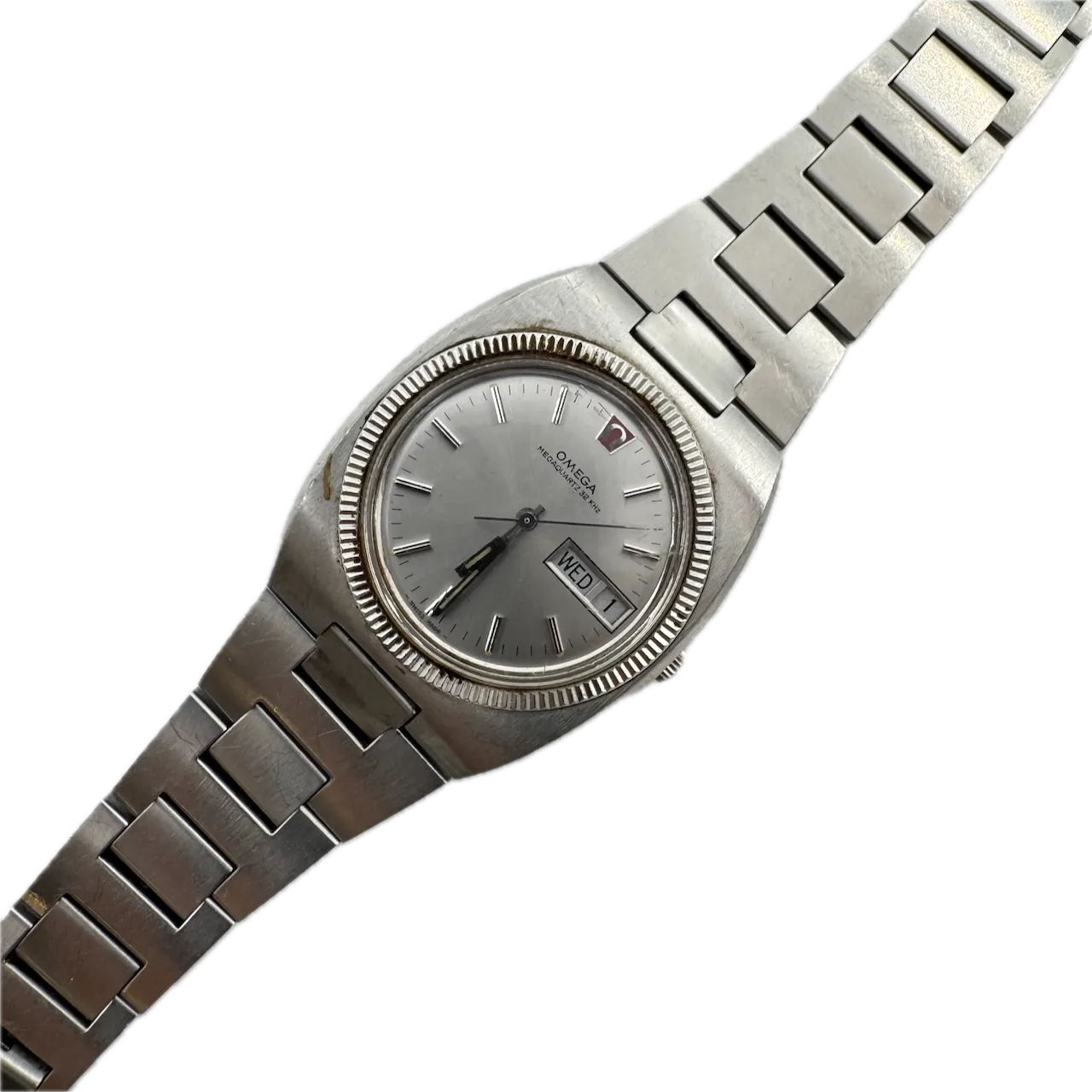 Vintage Omega 3960822 Fluted Jumbo Day Date Men's Quartz Wristwatch Swiss Steel