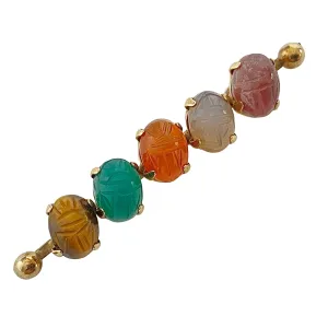 Vintage Petite Semi Precious Gemstone Scarab Bar Pin