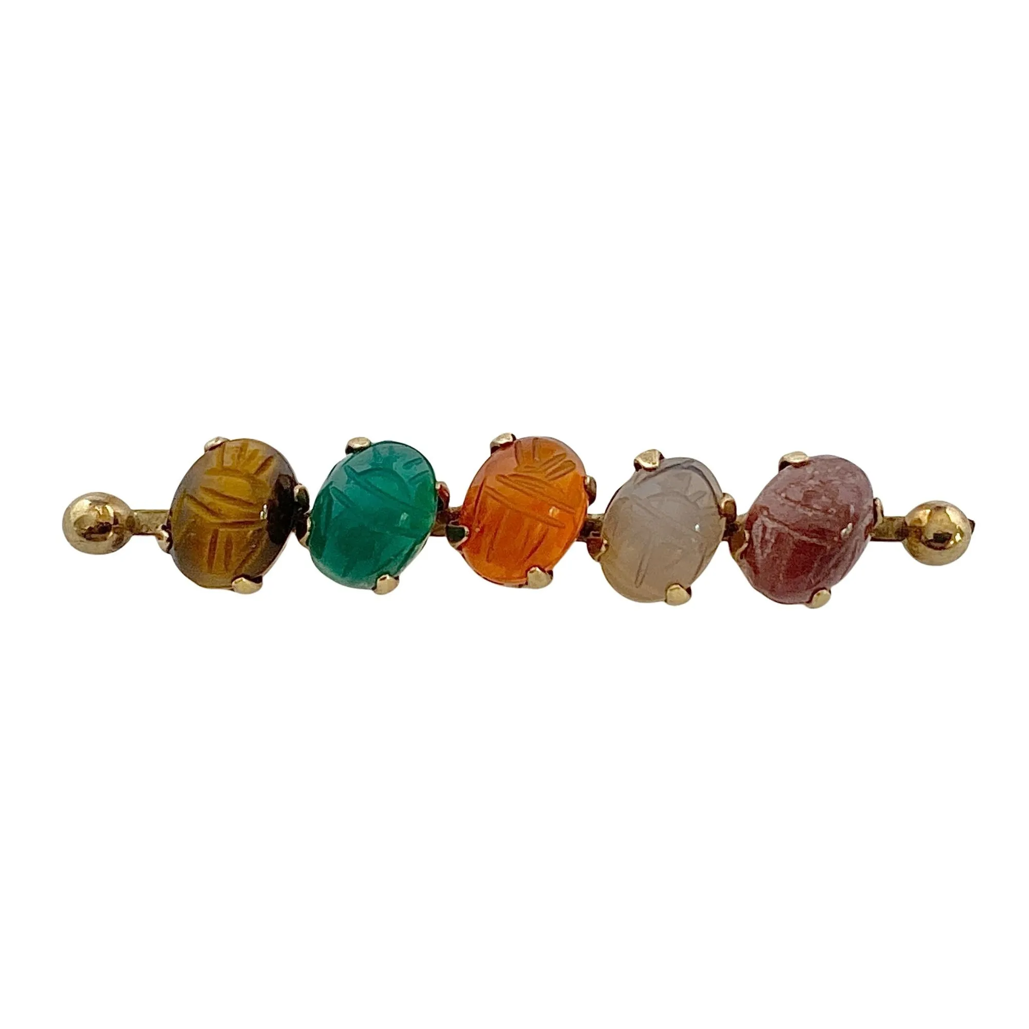 Vintage Petite Semi Precious Gemstone Scarab Bar Pin