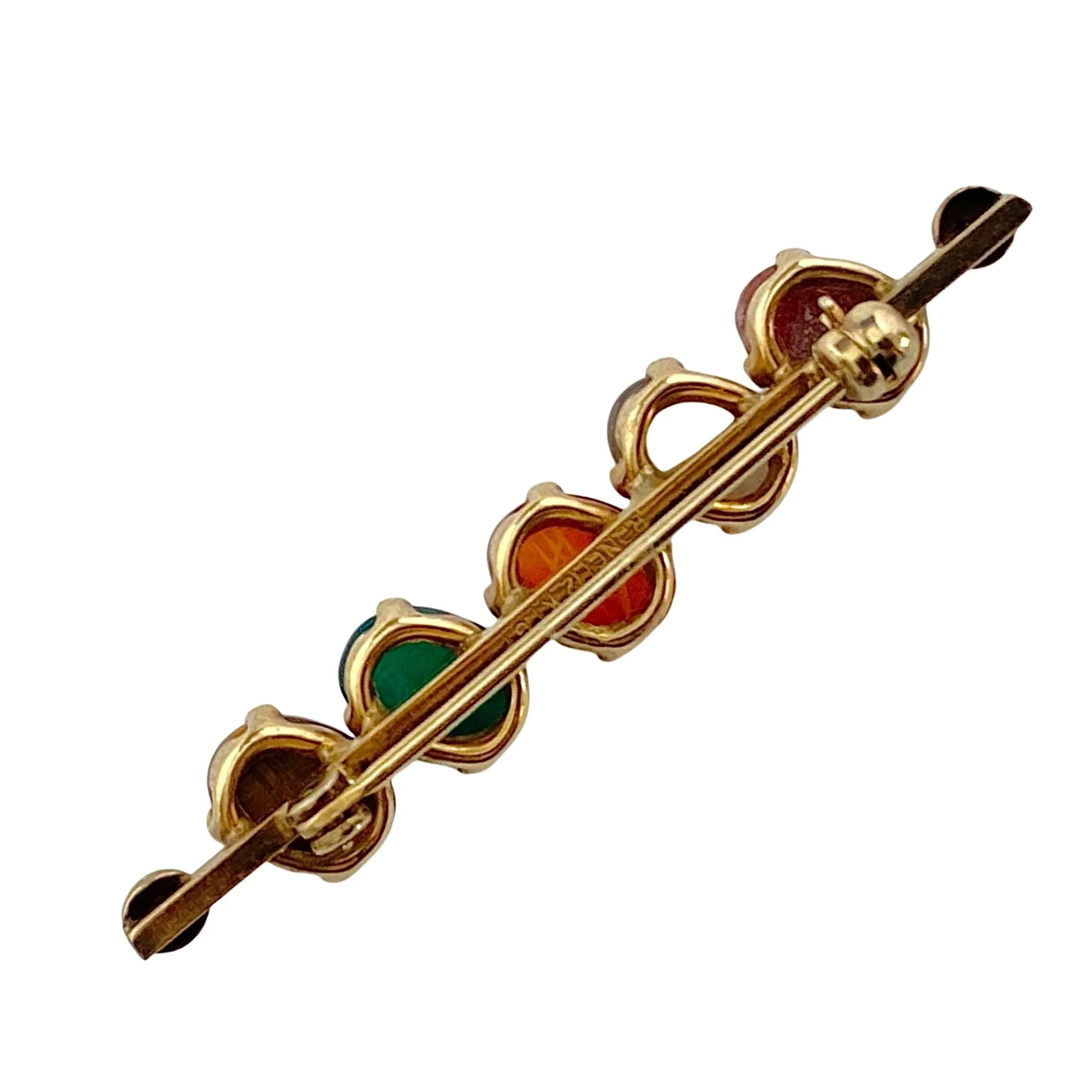 Vintage Petite Semi Precious Gemstone Scarab Bar Pin