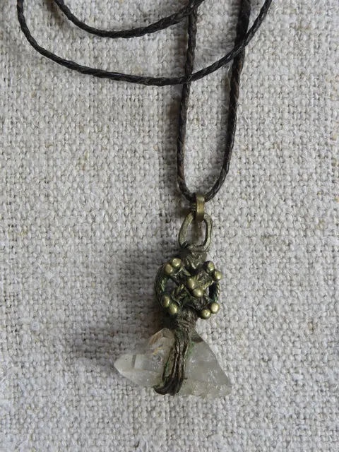 vintage quartz brass medallion necklace - Lou Zeldis