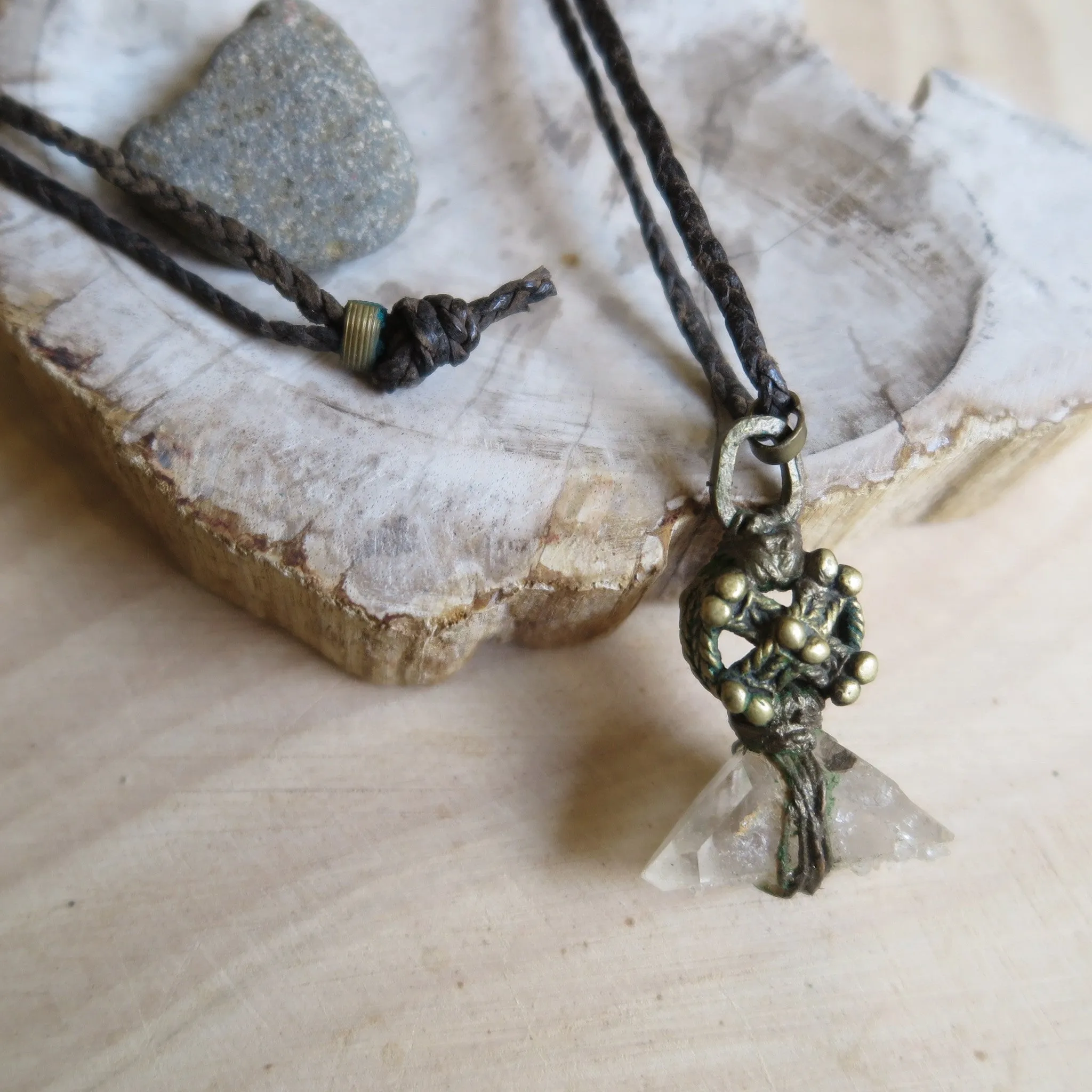 vintage quartz brass medallion necklace - Lou Zeldis