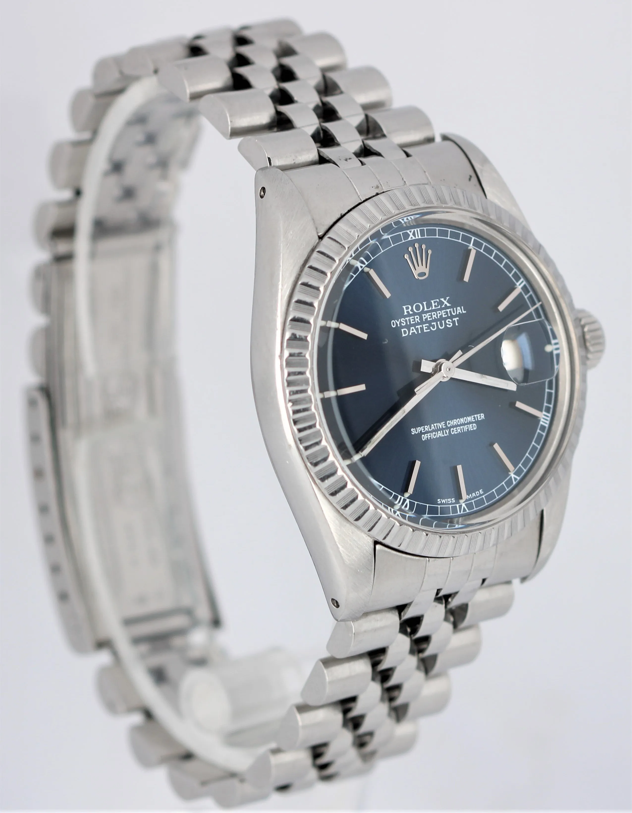 Vintage Rolex DateJust Stainless Steel Blue Dial 36mm Jubilee 16030 Watch