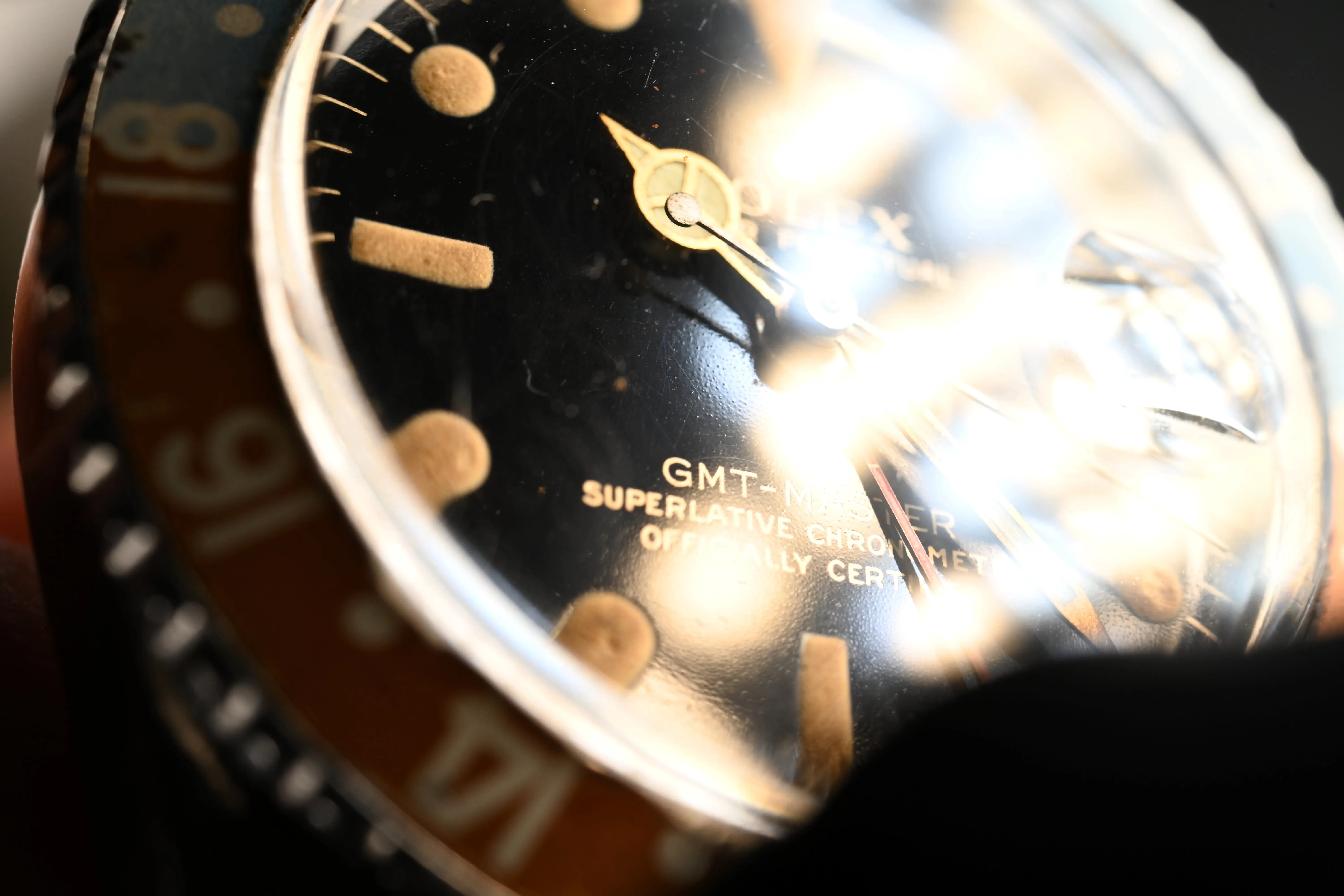 Vintage Rolex GMT 1675 Gilt Glossy Pointed Crown Guards w/ Box.