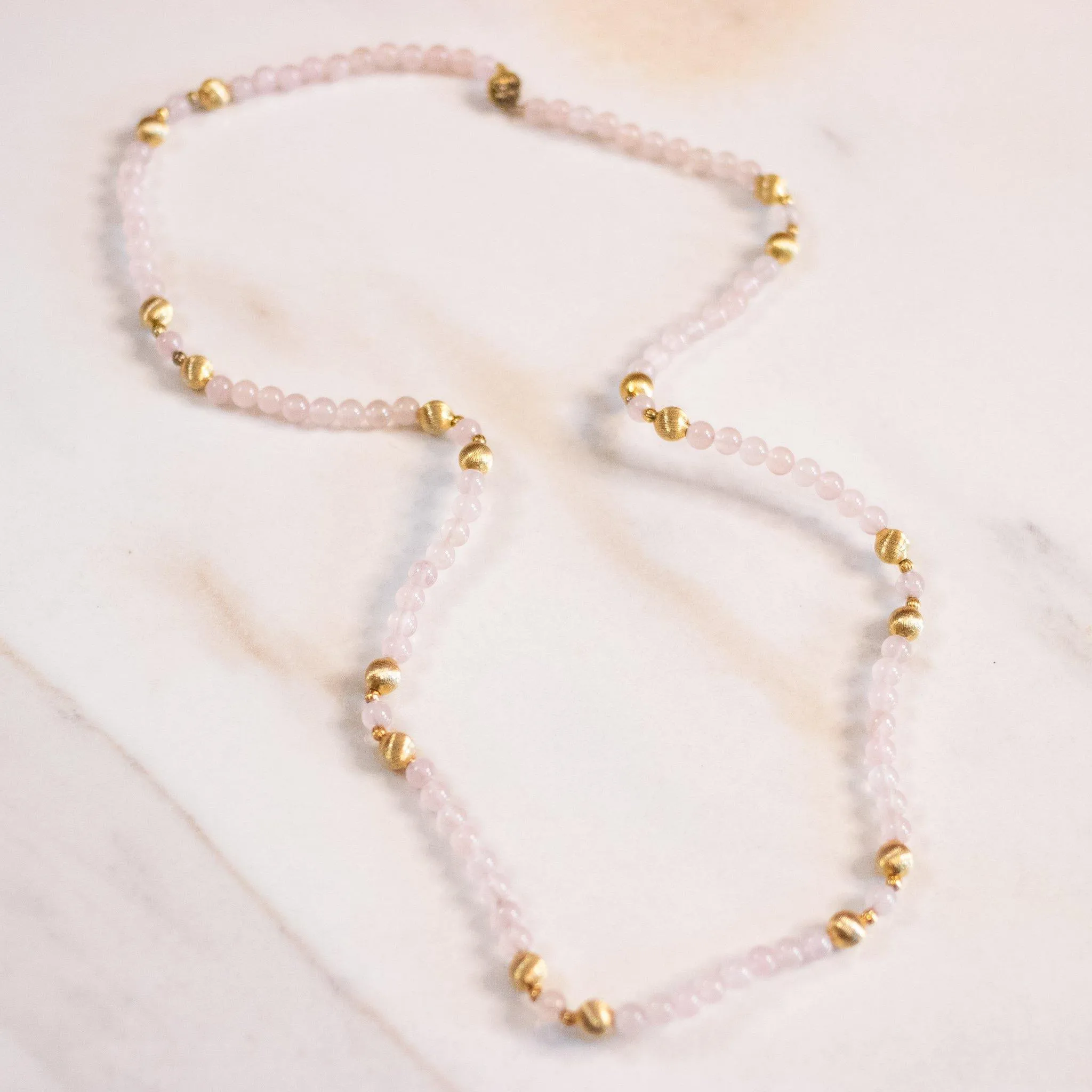 Vintage Rose Quartz and Gold Bead Necklace