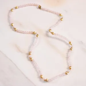 Vintage Rose Quartz and Gold Bead Necklace
