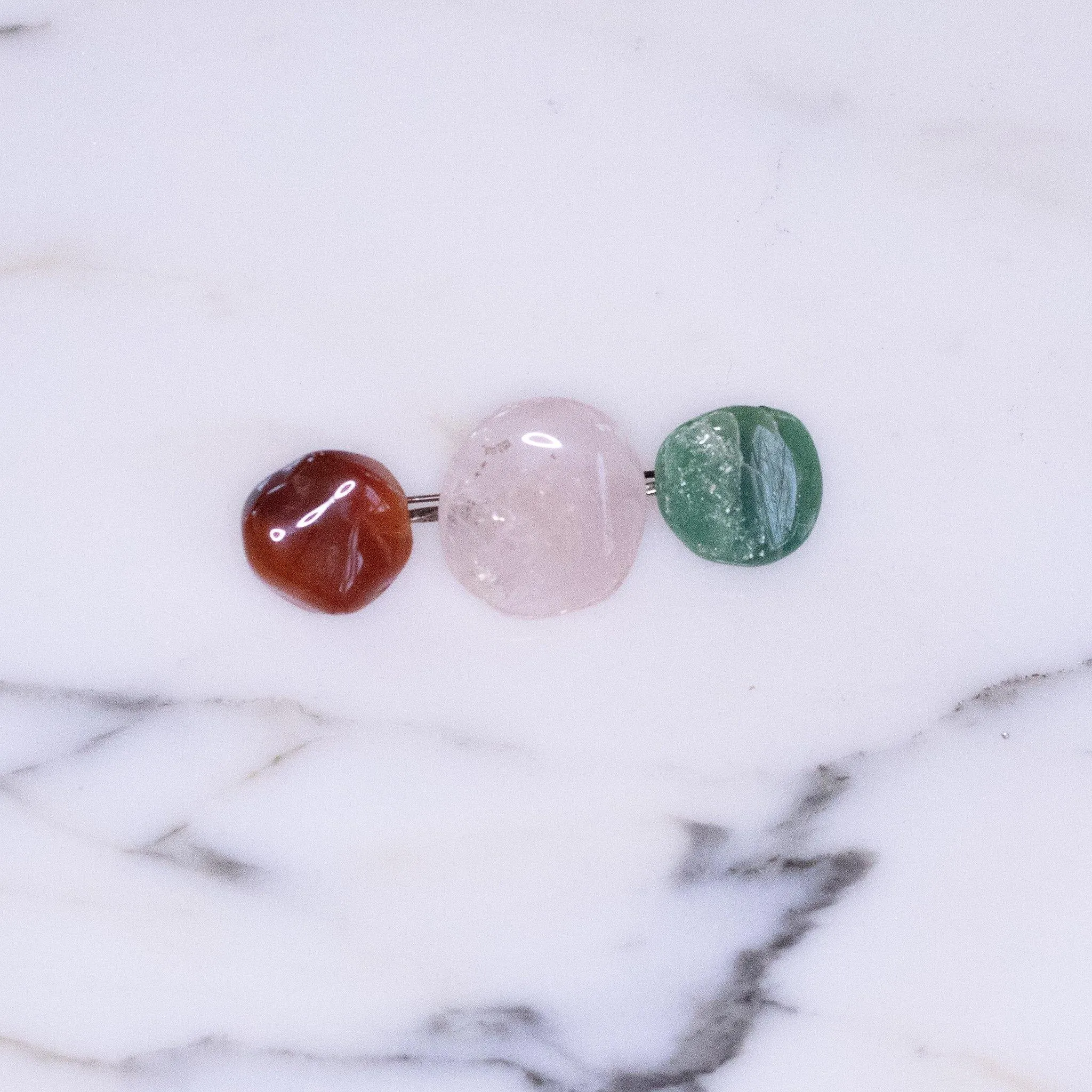 Vintage Rose Quartz, Jade, and Agate Stick Pin