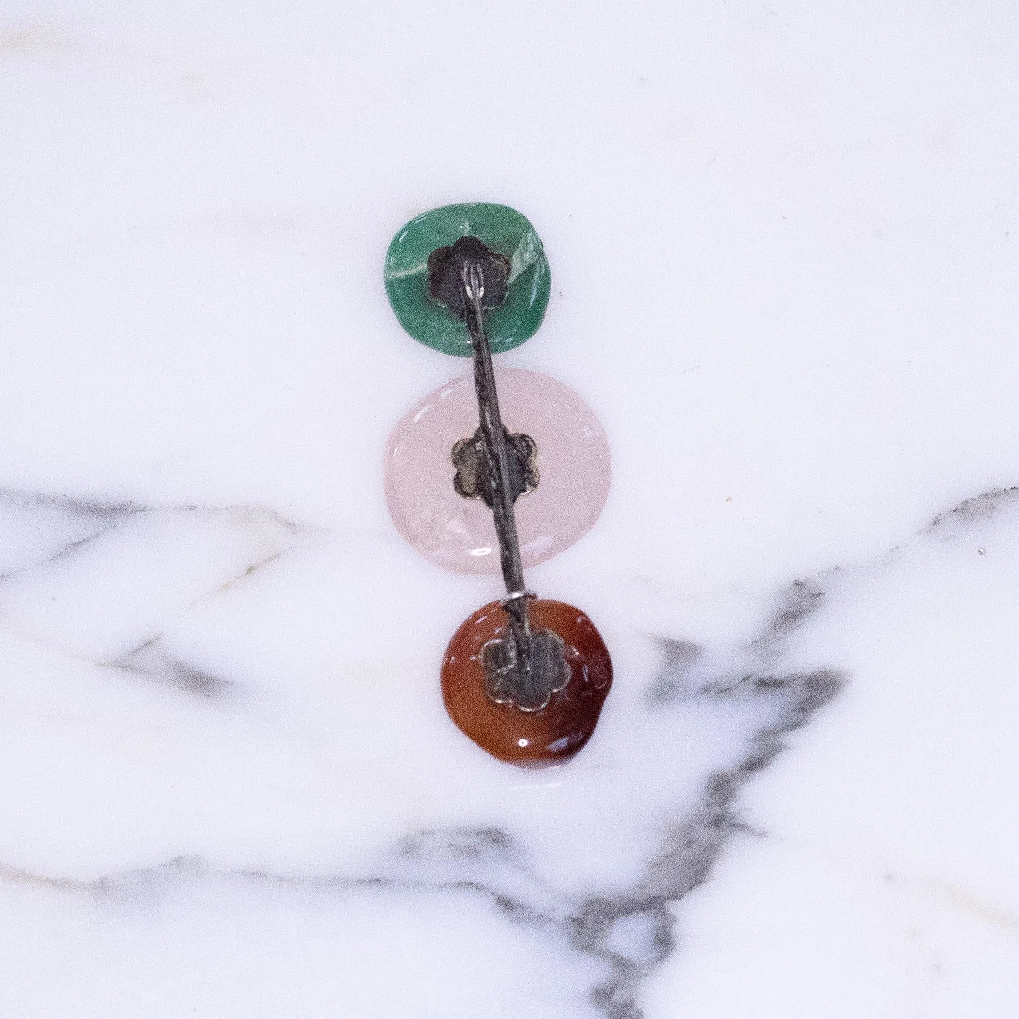 Vintage Rose Quartz, Jade, and Agate Stick Pin