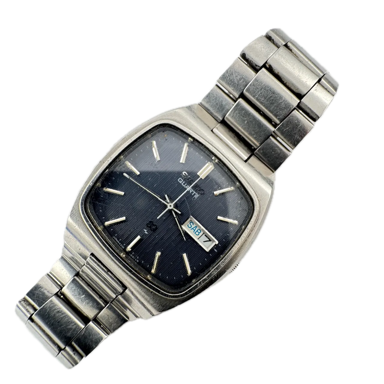 Vintage Seiko 4336-5019 SQ Day Date Tapestry Men's Quartz Wristwatch Japan Steel