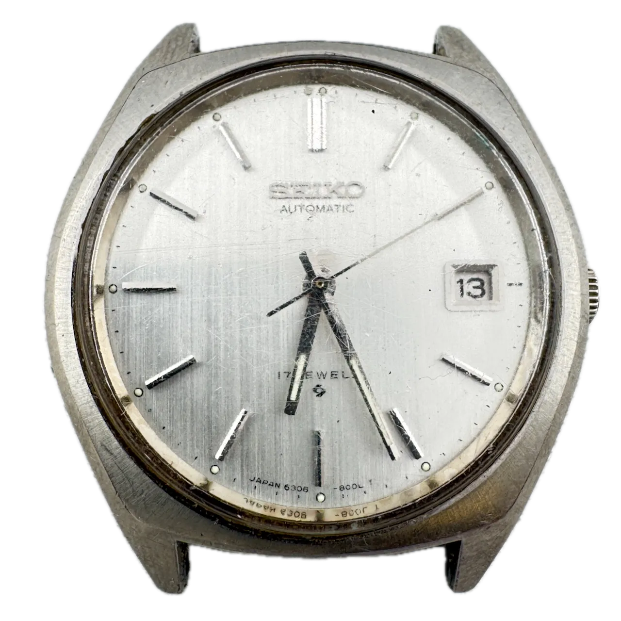 Vintage Seiko 6308-8000 White Brushed Date Men's Automatic Wristwatch 6308A