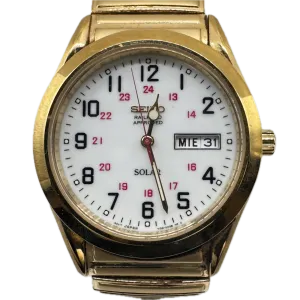 Vintage Seiko V158 0AB0 Railroad Solar Men's Quartz Wristwatch Japan Gold Tone