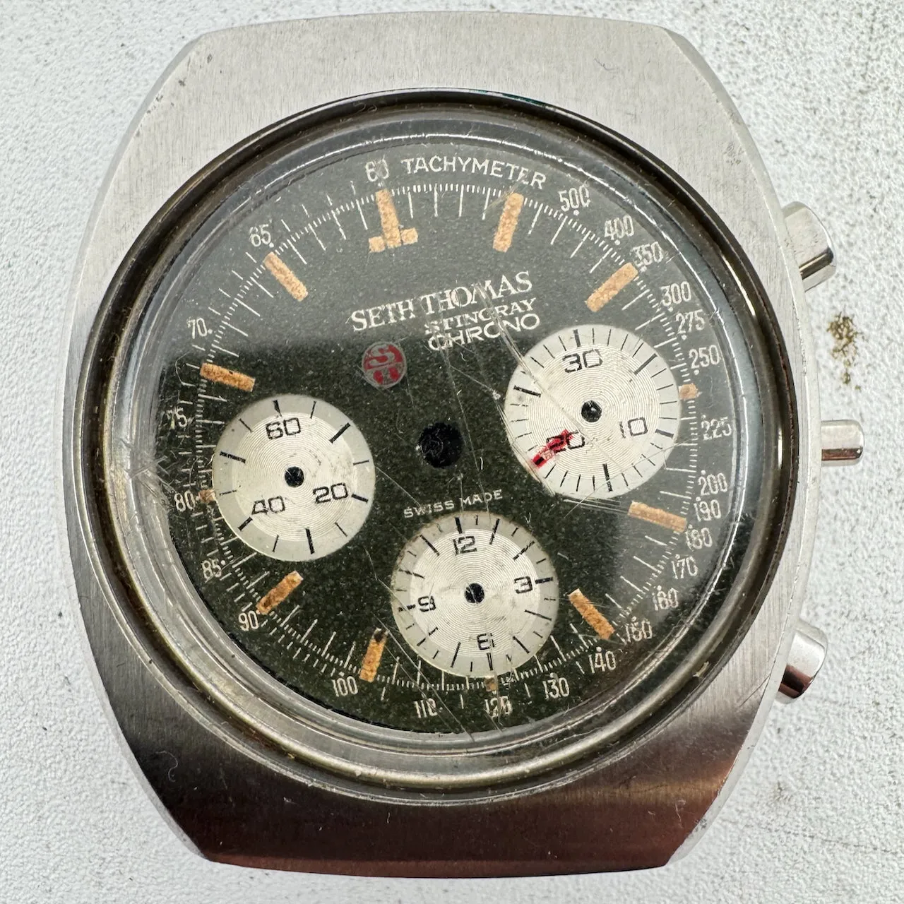 Vintage Seth Thomas Stingray Men's Wristwatch Case for Chronograph 37mm Steel