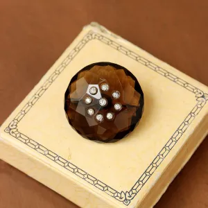Vintage Smokey Quartz & Diamond Pin, 14k