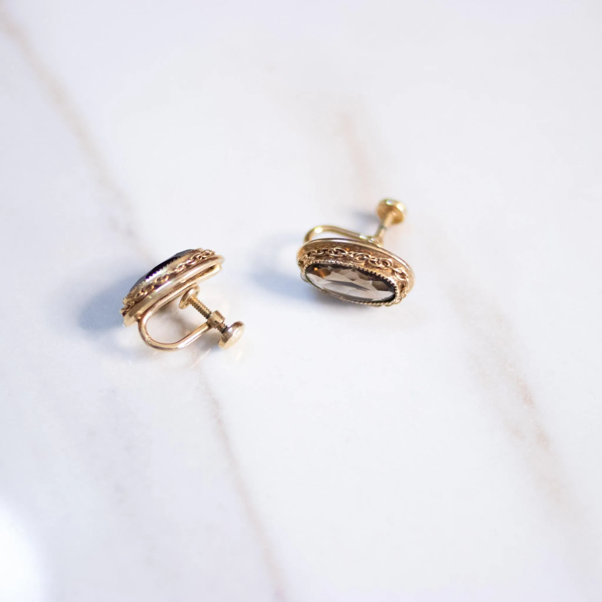 Vintage Smoky Quartz Oval Earrings