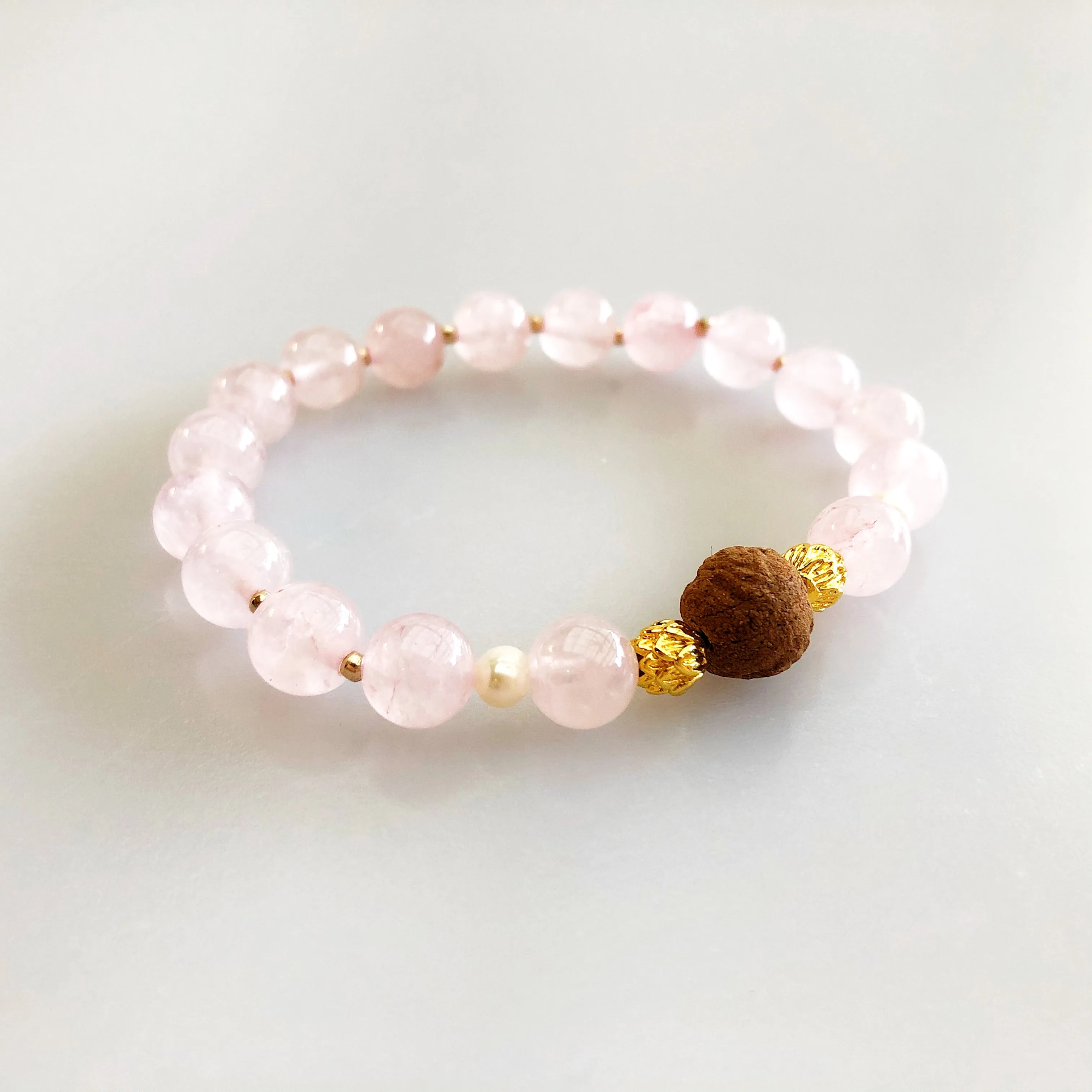 Vintage Style 8mm Rose Quartz Herbal Bracelet