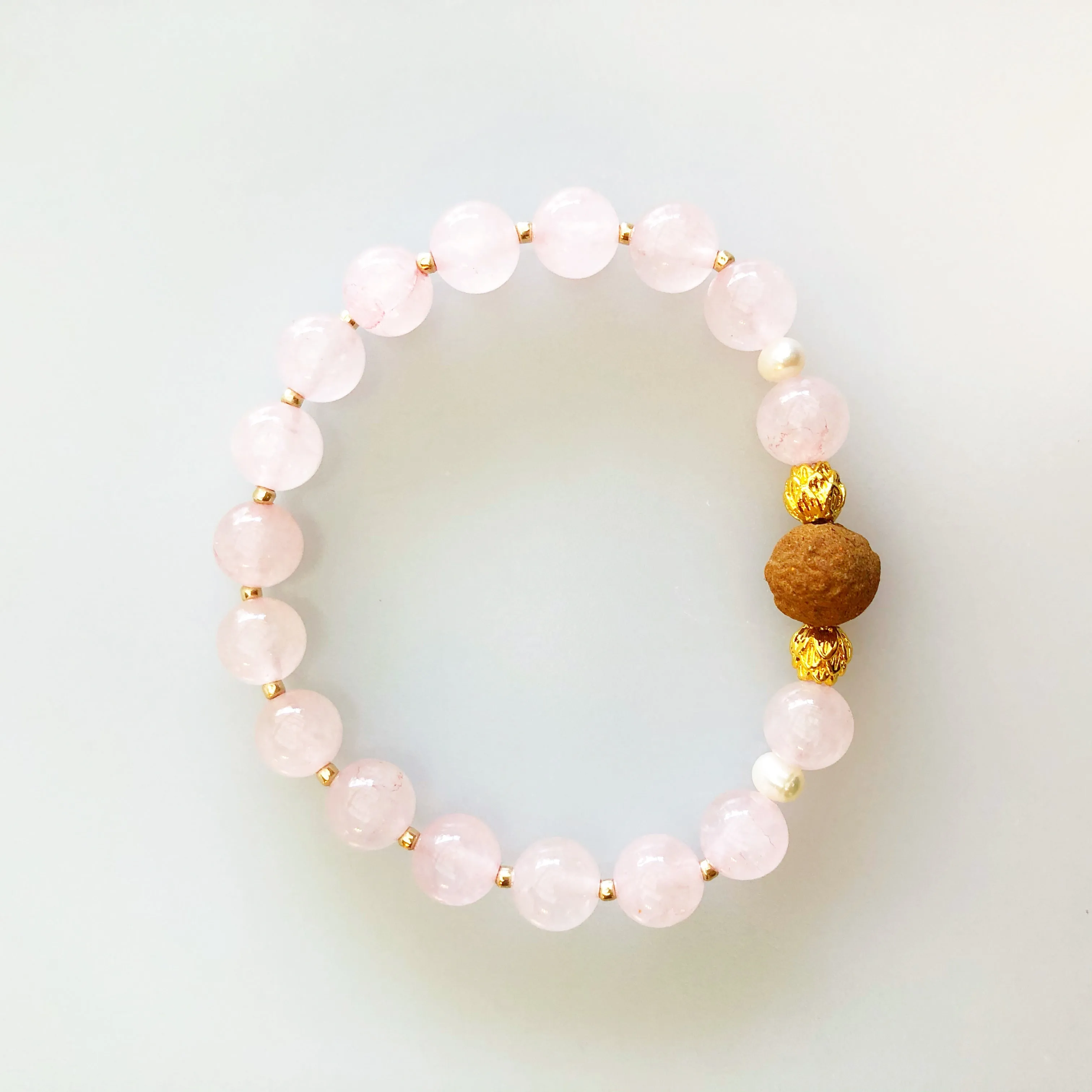 Vintage Style 8mm Rose Quartz Herbal Bracelet
