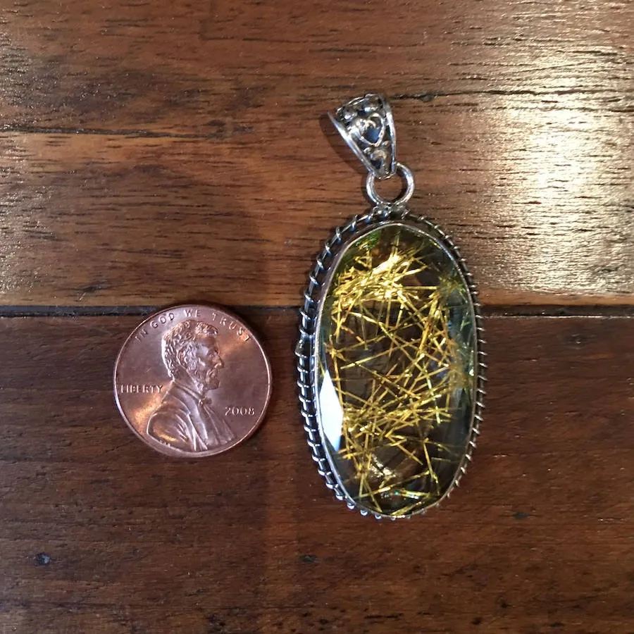 Vintage Style Sterling Silver and Rutilated Quartz Pendant
