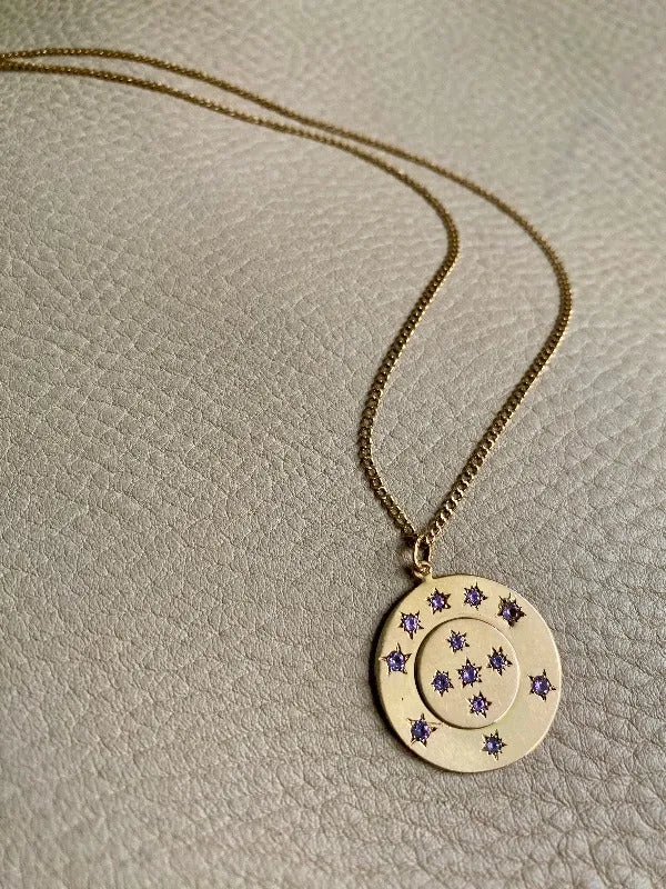 Vintage Swedish 13 stone Celestial coin pendant - 18k gold handmade