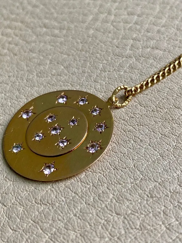 Vintage Swedish 13 stone Celestial coin pendant - 18k gold handmade