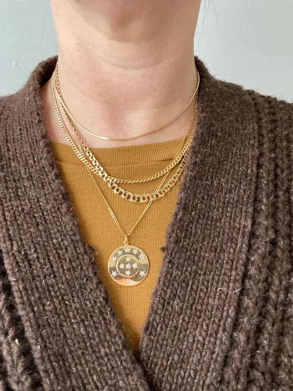 Vintage Swedish 13 stone Celestial coin pendant - 18k gold handmade