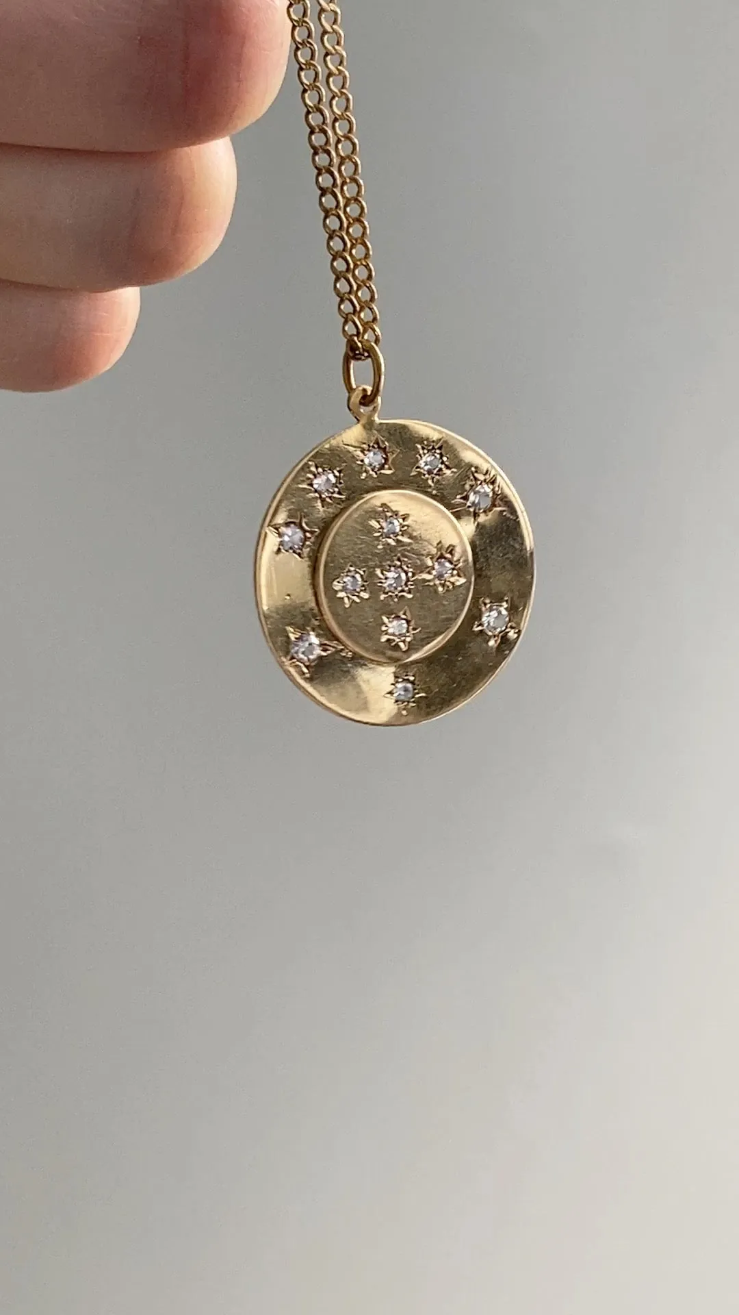 Vintage Swedish 13 stone Celestial coin pendant - 18k gold handmade