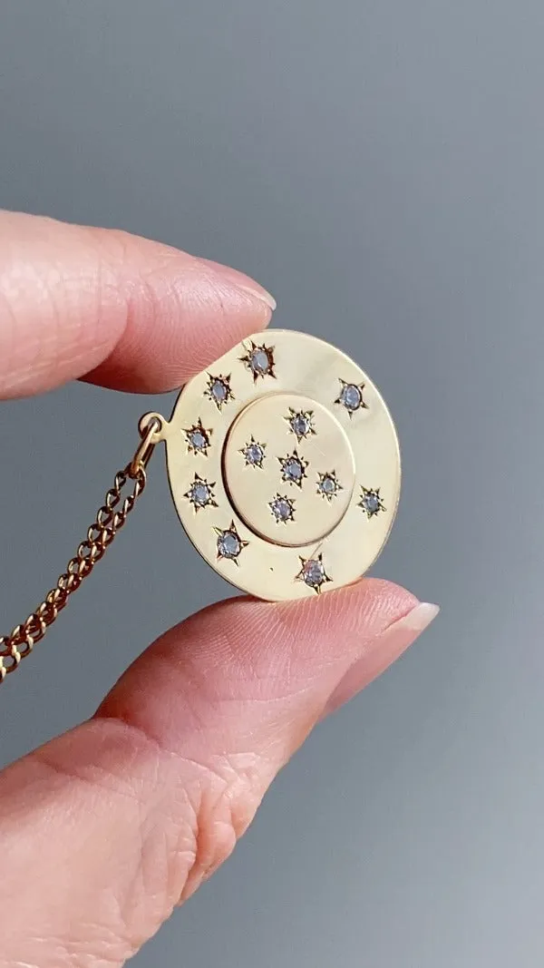 Vintage Swedish 13 stone Celestial coin pendant - 18k gold handmade