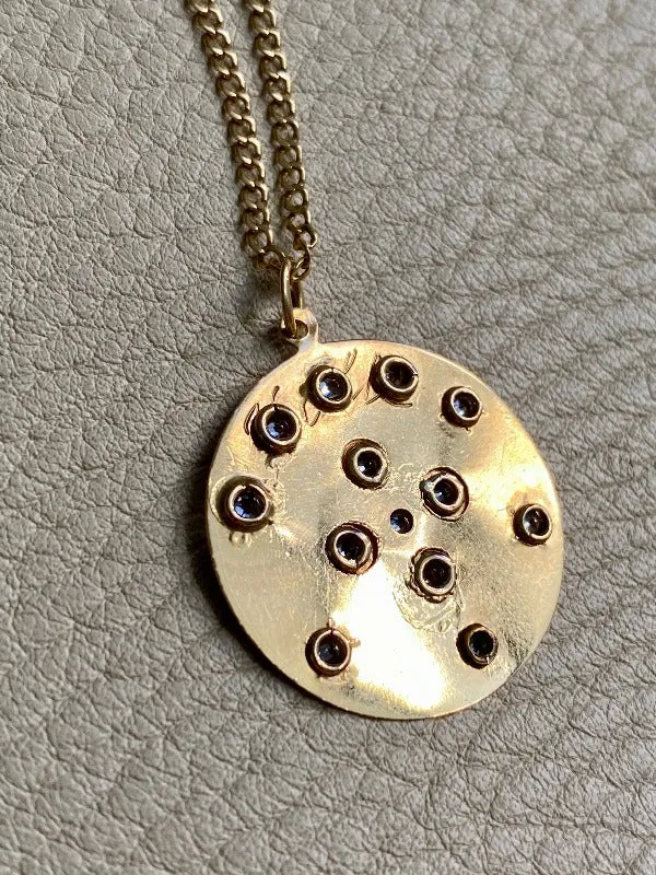 Vintage Swedish 13 stone Celestial coin pendant - 18k gold handmade