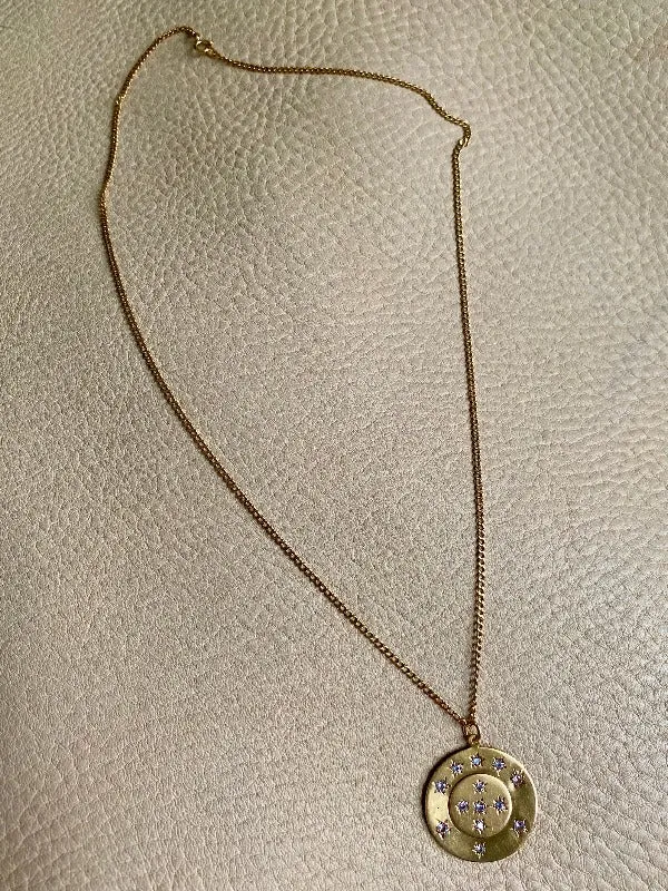 Vintage Swedish 13 stone Celestial coin pendant - 18k gold handmade