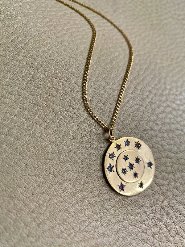 Vintage Swedish 13 stone Celestial coin pendant - 18k gold handmade