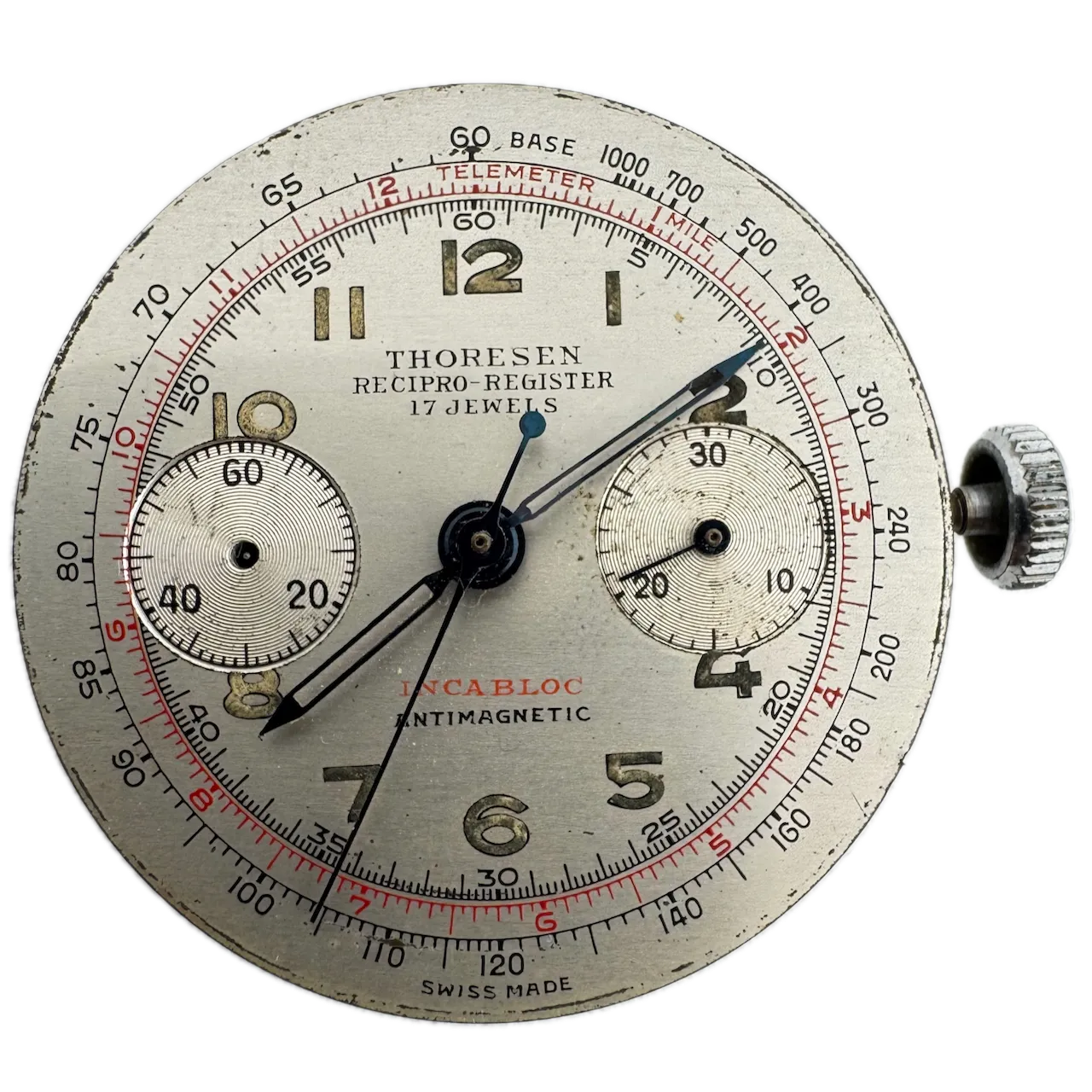 Vintage Thoresen Bi-Compax Chronograph Men's Wristwatch Movement Landeron 48