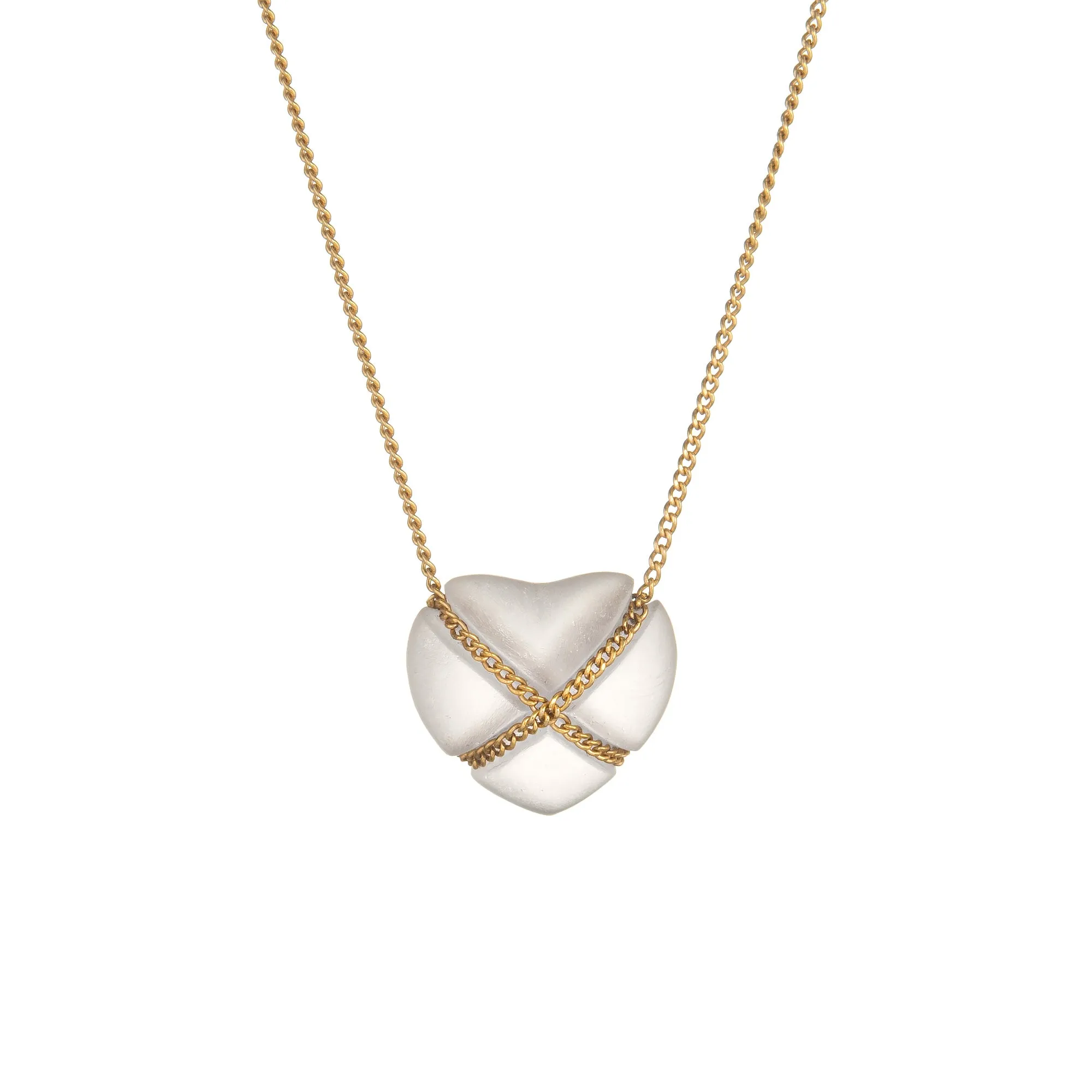 Vintage Tiffany & Co Rock Crystal Cross My Heart Necklace 18k Yellow Gold Quartz