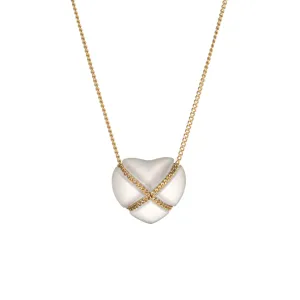 Vintage Tiffany & Co Rock Crystal Cross My Heart Necklace 18k Yellow Gold Quartz