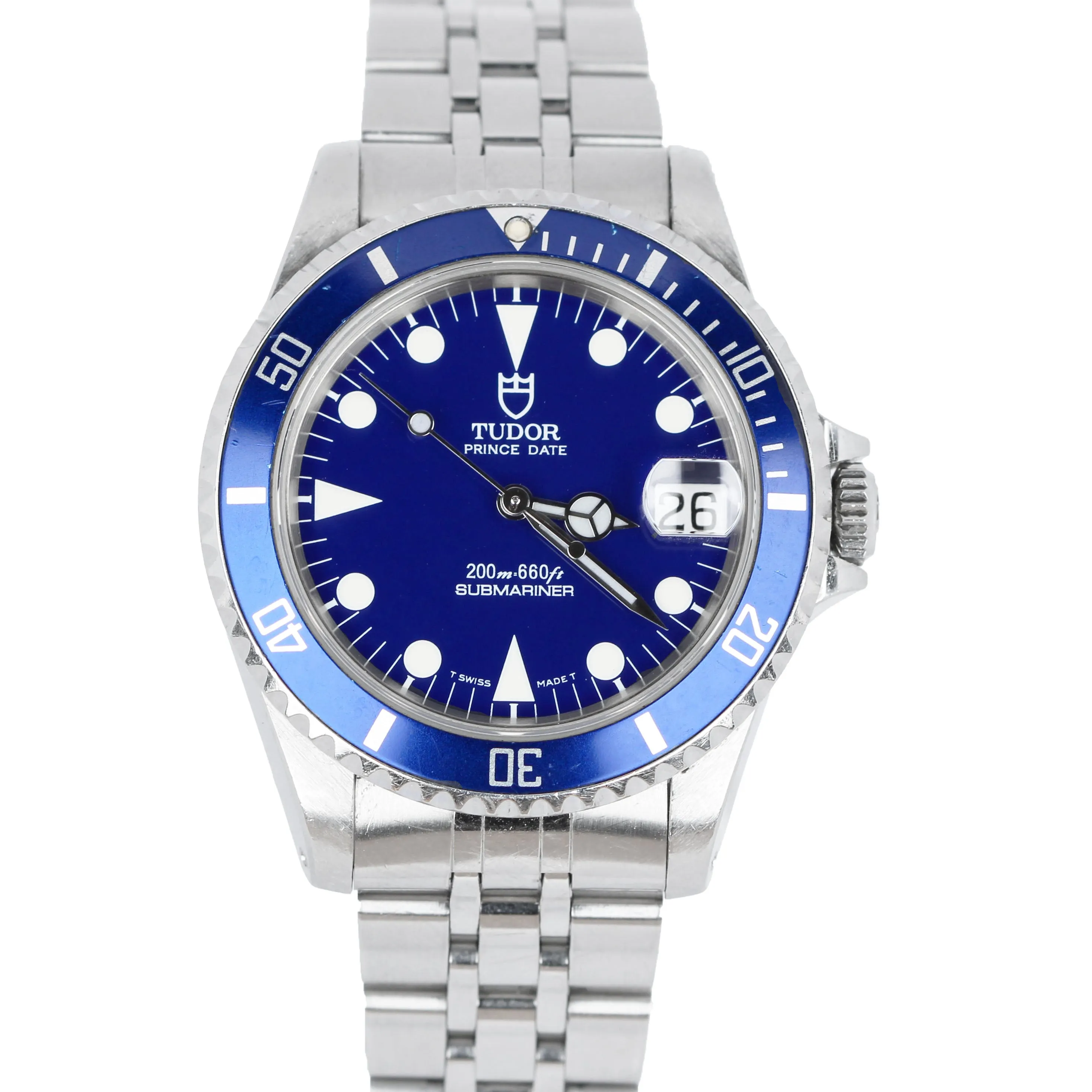 Vintage Tudor Submariner 75190 Prince Date Blue Matte Dial 36mm Automatic Watch
